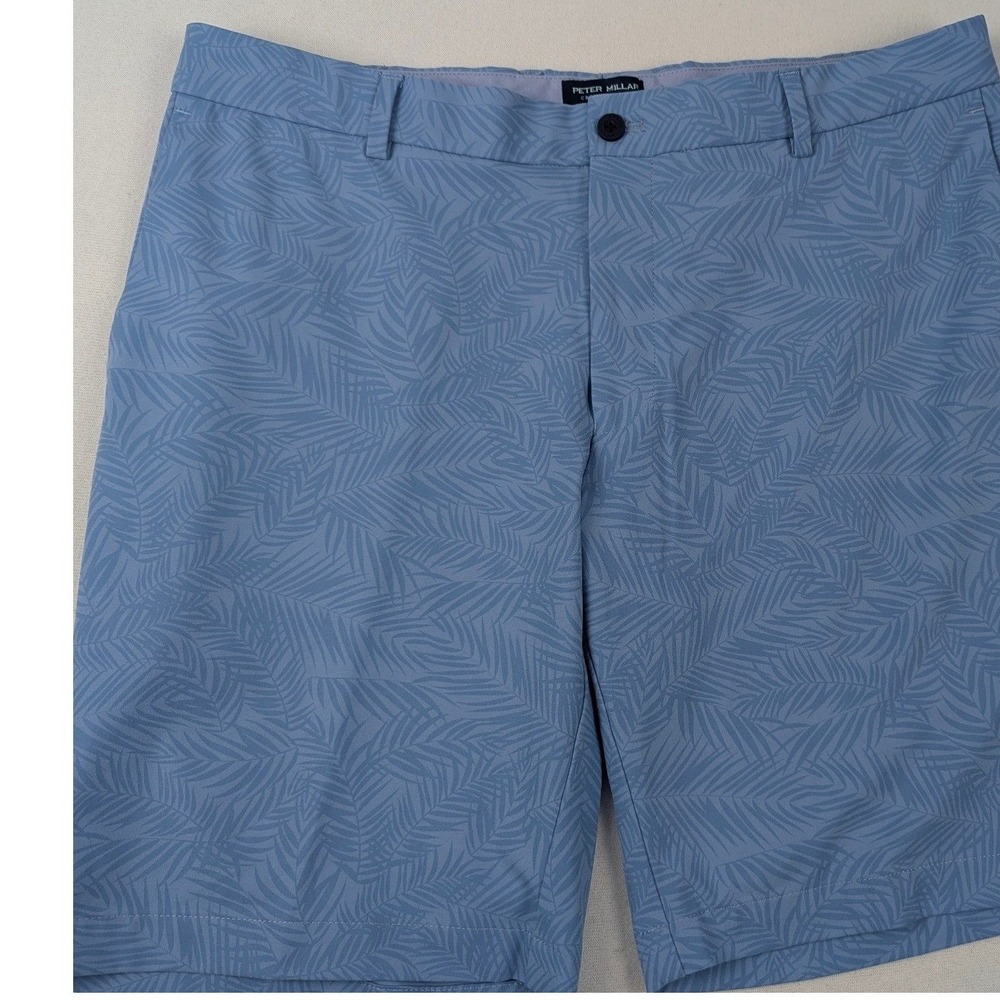 Peter Millar Crown Crafted Mens 35 Blue Palm Leaf Performance Golf Shorts - Picture 3 of 11